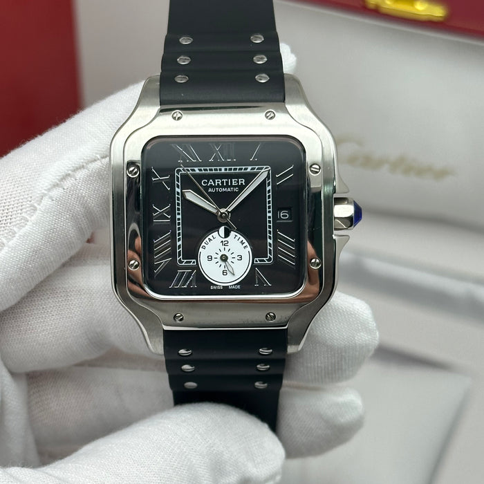 Cartier Santos Black Dial Automatic 40MM – Rubber Strap Edition