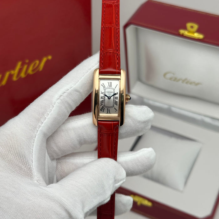Cartier Tank 24MM - Mini Rose Gold – Red-Navy-Brown Leather Strap