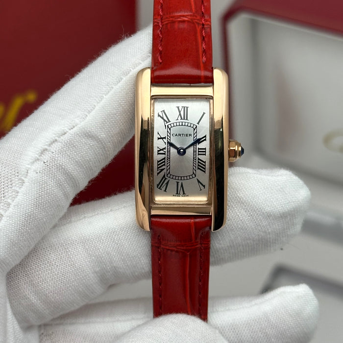 Cartier Tank 24MM - Mini Rose Gold – Red-Navy-Brown Leather Strap