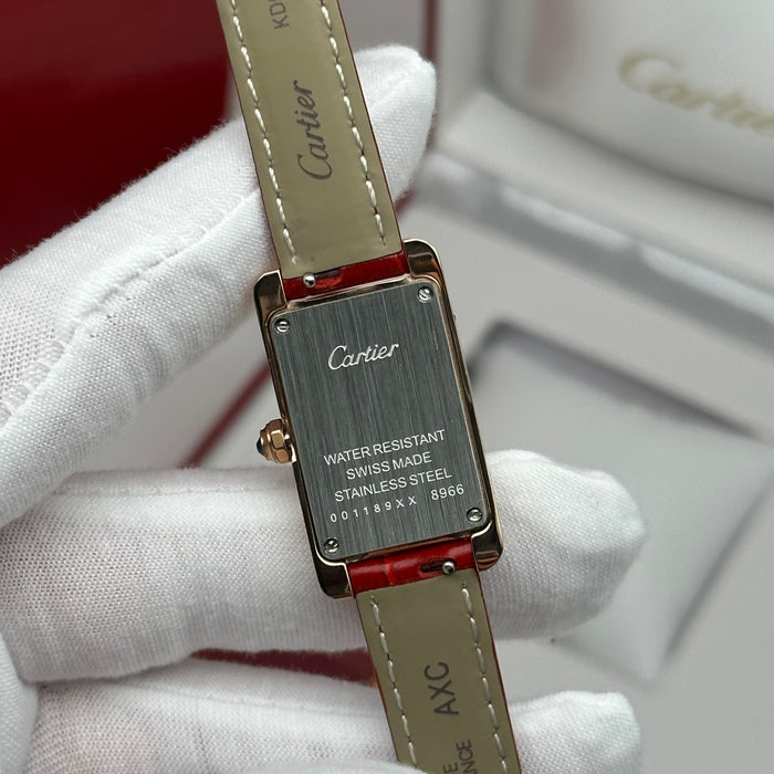 Cartier Tank 24MM - Mini Rose Gold – Red-Navy-Brown Leather Strap