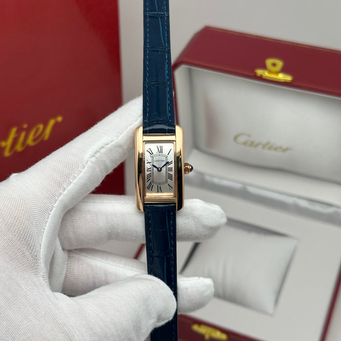 Cartier Tank 24MM - Mini Rose Gold – Red-Navy-Brown Leather Strap