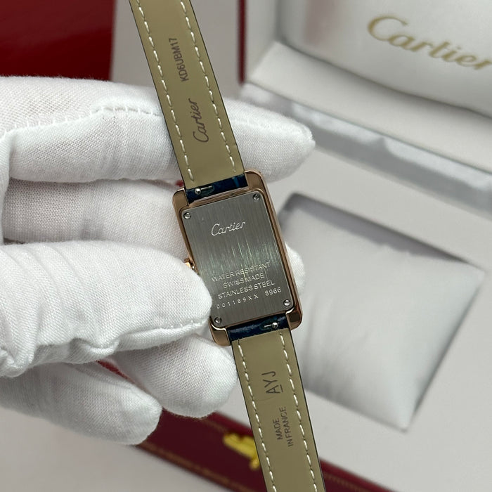 Cartier Tank 24MM - Mini Rose Gold – Red-Navy-Brown Leather Strap