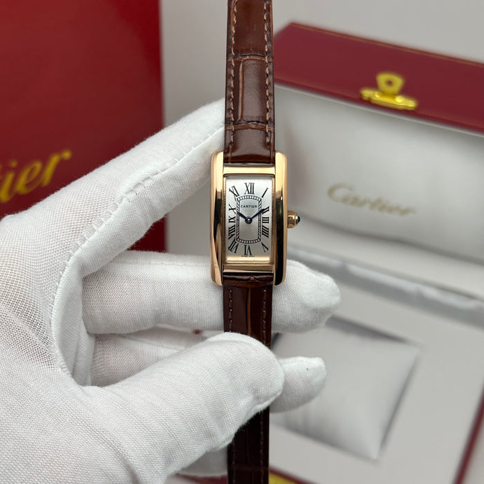 Cartier Tank 24MM - Mini Rose Gold – Red-Navy-Brown Leather Strap