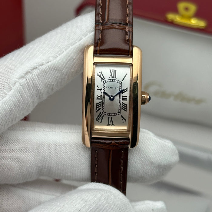 Cartier Tank 24MM - Mini Rose Gold – Red-Navy-Brown Leather Strap