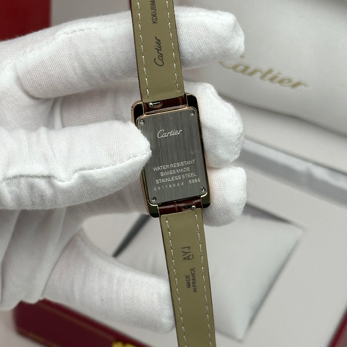 Cartier Tank 24MM - Mini Rose Gold – Red-Navy-Brown Leather Strap