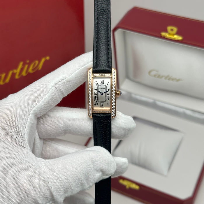 Cartier Tank Mini Diamond Rose Gold 24MM – Multi Colors Leather Edition