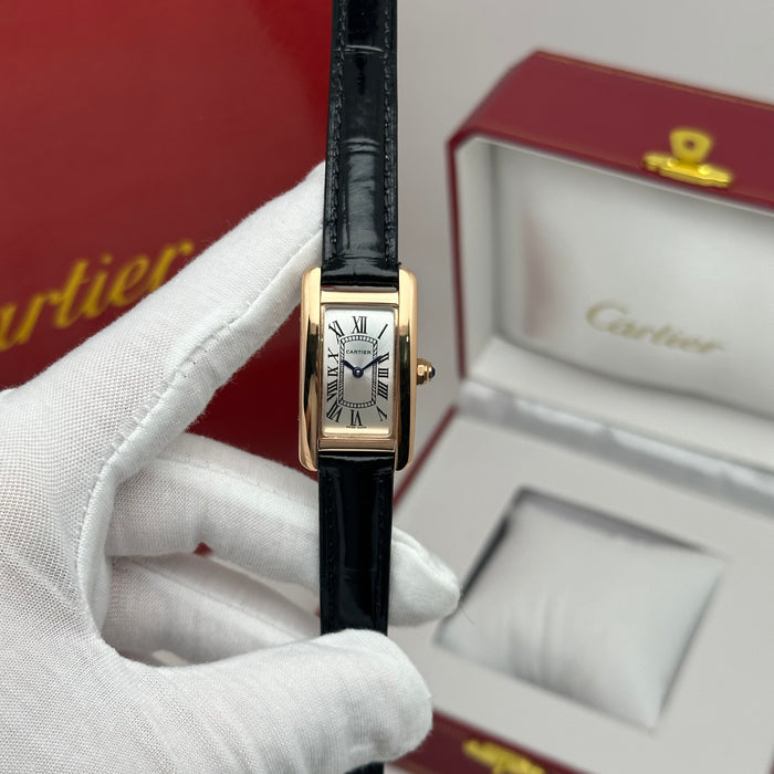 Cartier Tank 24MM - Mini Rose Gold – Red-Navy-Brown Leather Strap