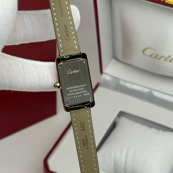 Cartier Tank 24MM - Mini Rose Gold – Red-Navy-Brown Leather Strap