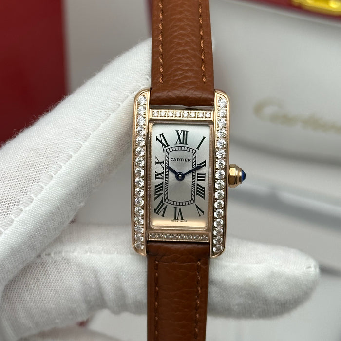 Cartier Tank Mini Diamond Rose Gold 24MM – Multi Colors Leather Edition