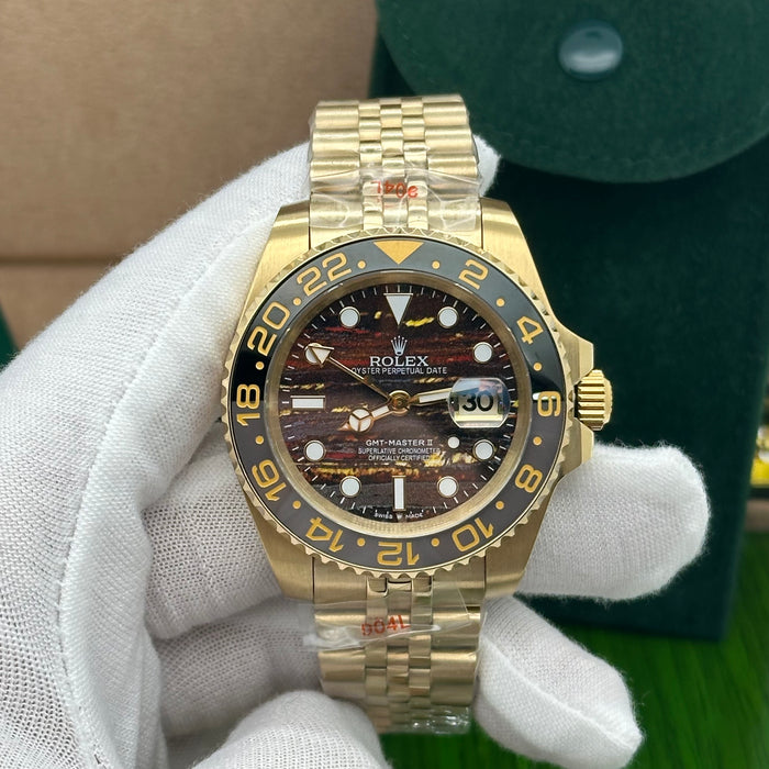 Rolex GMT-Master II – Yellow Gold with Meteorite-Style Dial (Ref. 126718GRNR, Custom Dial) (5A+)