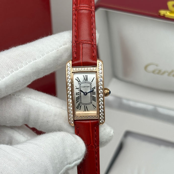 Cartier Tank Mini Diamond Rose Gold 24MM – Multicolor Leather Edition