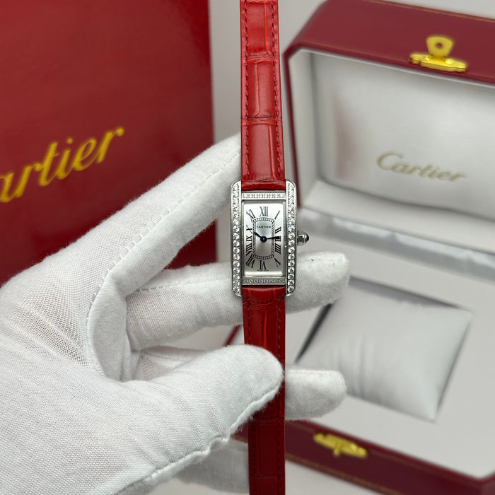 Elegant Cartier Tank Diamond 24MM - Multi Color Leather Watch