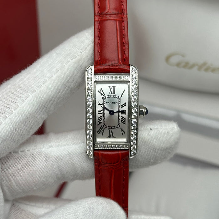 Elegant Cartier Tank Diamond 24MM - Multi Color Leather Watch