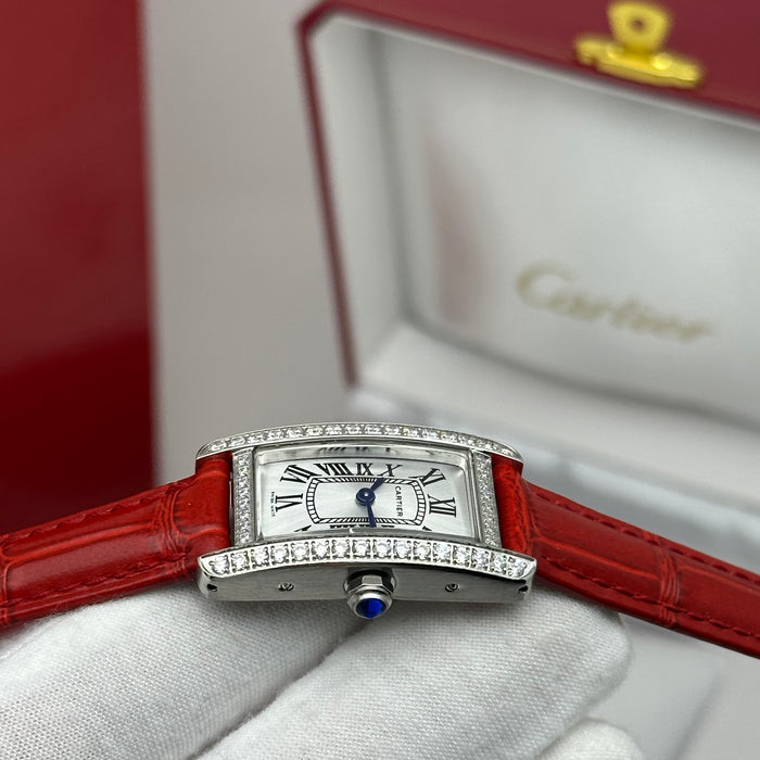 Elegant Cartier Tank Diamond 24MM - Multi Color Leather Watch