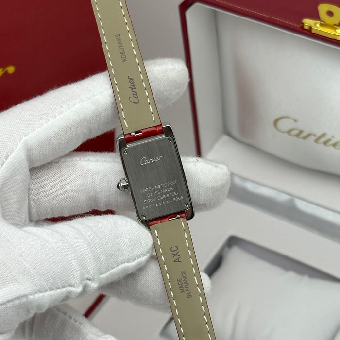 Elegant Cartier Tank Diamond 24MM - Multi Color Leather Watch