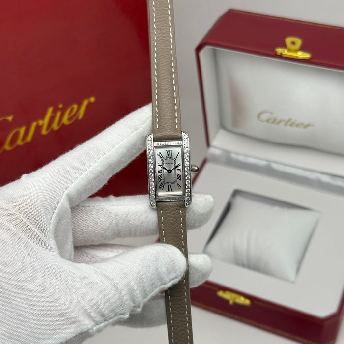 Cartier Tank Mini Diamond Silver 24MM – Multicolor Leather Edition