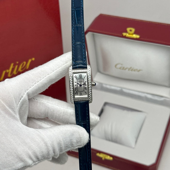 Elegant Cartier Tank Diamond 24MM - Multi Color Leather Watch