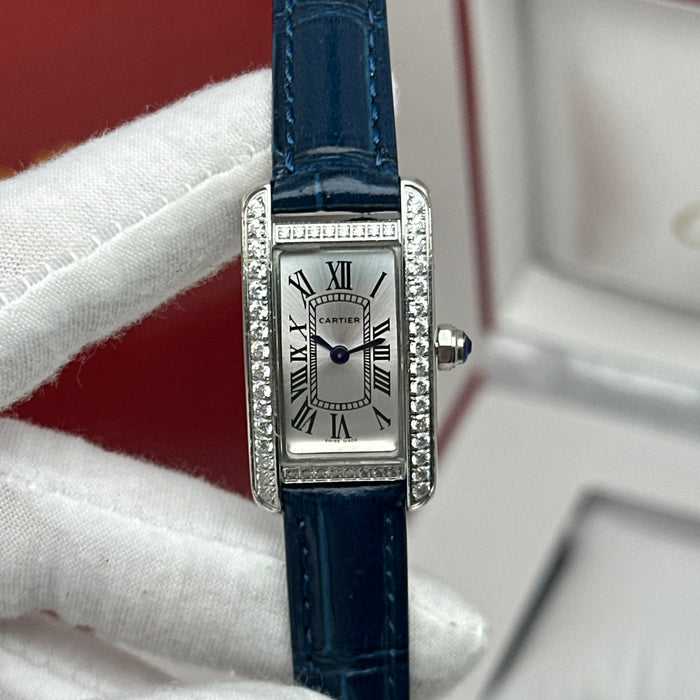 Elegant Cartier Tank Diamond 24MM - Multi Color Leather Watch