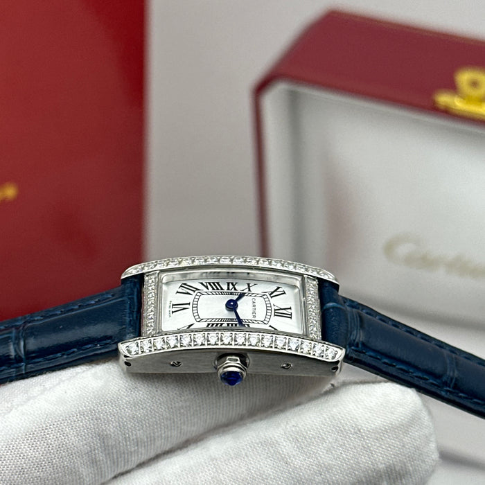 Elegant Cartier Tank Diamond 24MM - Multi Color Leather Watch