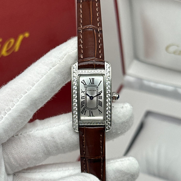 Elegant Cartier Tank Diamond 24MM - Multi Color Leather Watch