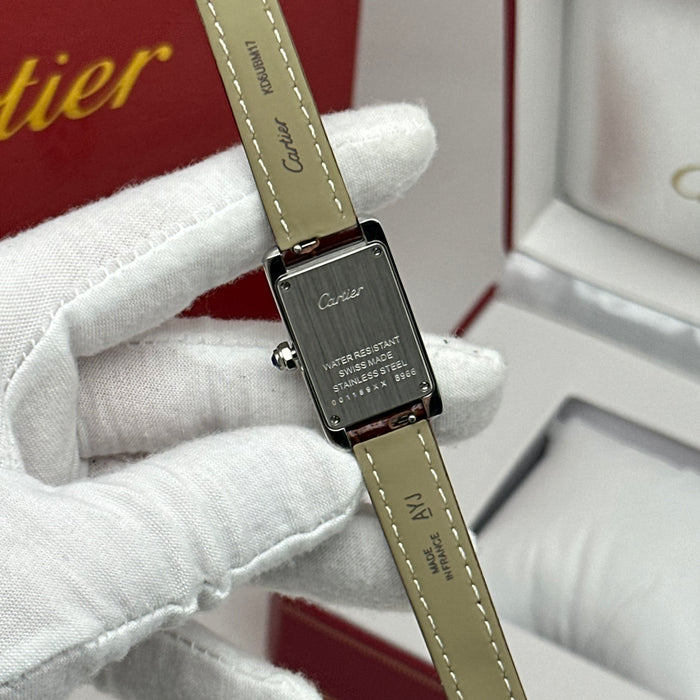 Elegant Cartier Tank Diamond 24MM - Multi Color Leather Watch