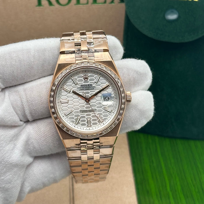 Rolex Oyster Perpetual Land-Dweller Rose Gold – White Honeycomb Dial (Custom) (5A+)