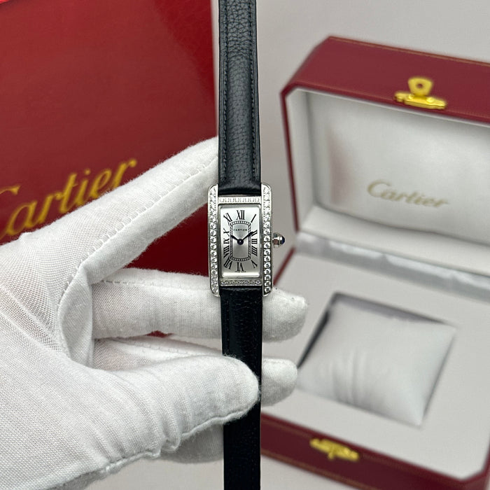 Cartier Tank Mini Diamond Silver 24MM – Multicolor Leather Edition