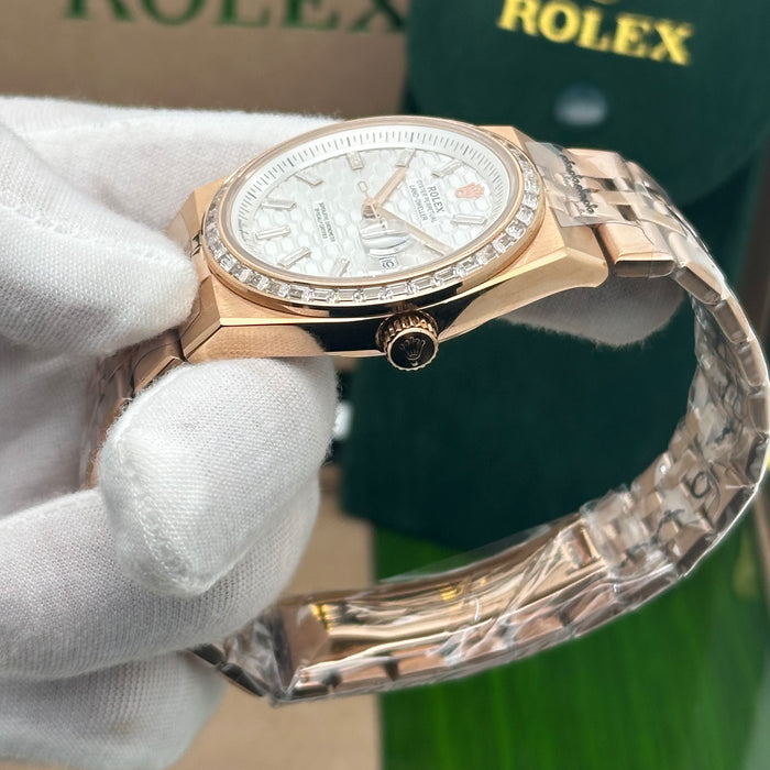 Rolex Oyster Perpetual Land-Dweller Rose Gold – White Honeycomb Dial (Custom) (5A+)