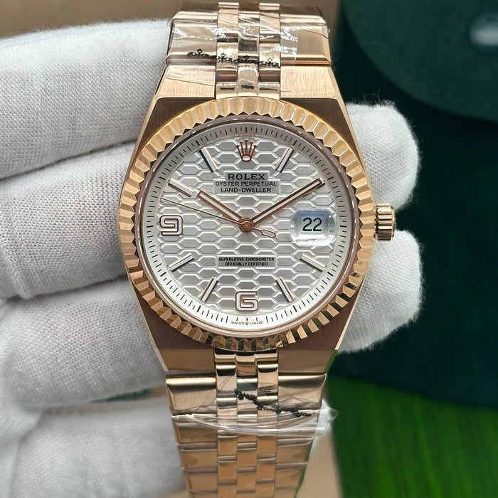 Rolex Oyster Perpetual Land-Dweller Rose Gold – White Honeycomb Dial (Custom) (5A+)