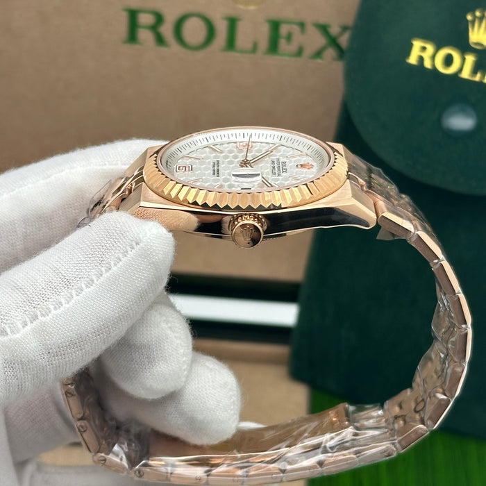 Rolex Oyster Perpetual Land-Dweller Rose Gold – White Honeycomb Dial (Custom) (5A+)