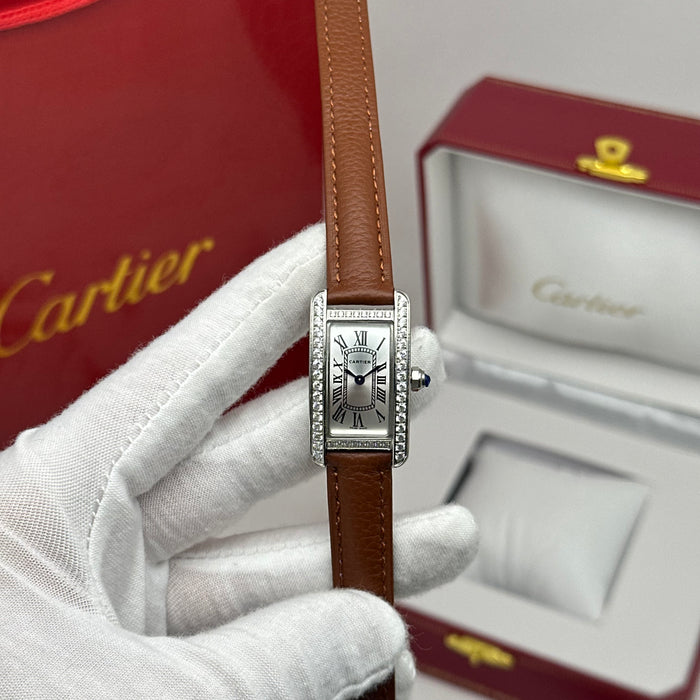 Cartier Tank Mini Diamond Silver 24MM – Multicolor Leather Edition