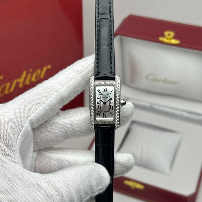 Elegant Cartier Tank Diamond 24MM - Multi Color Leather Watch