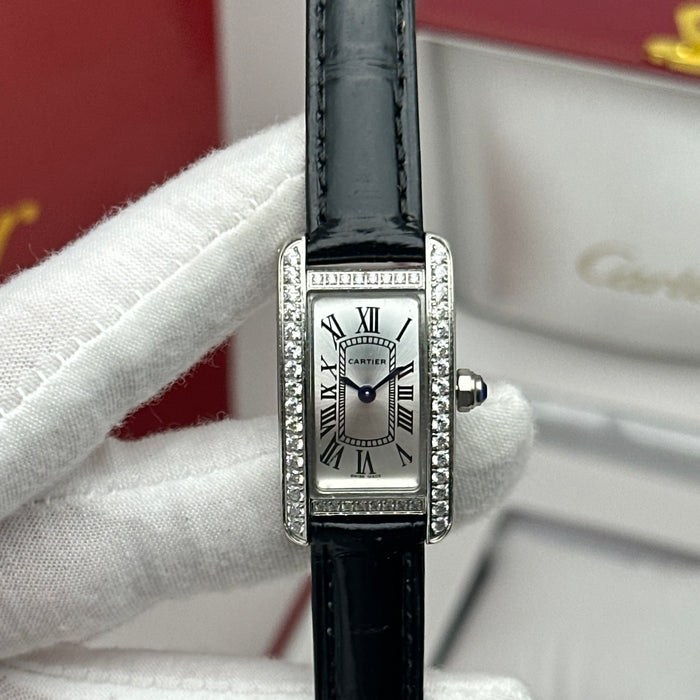 Elegant Cartier Tank Diamond 24MM - Multi Color Leather Watch