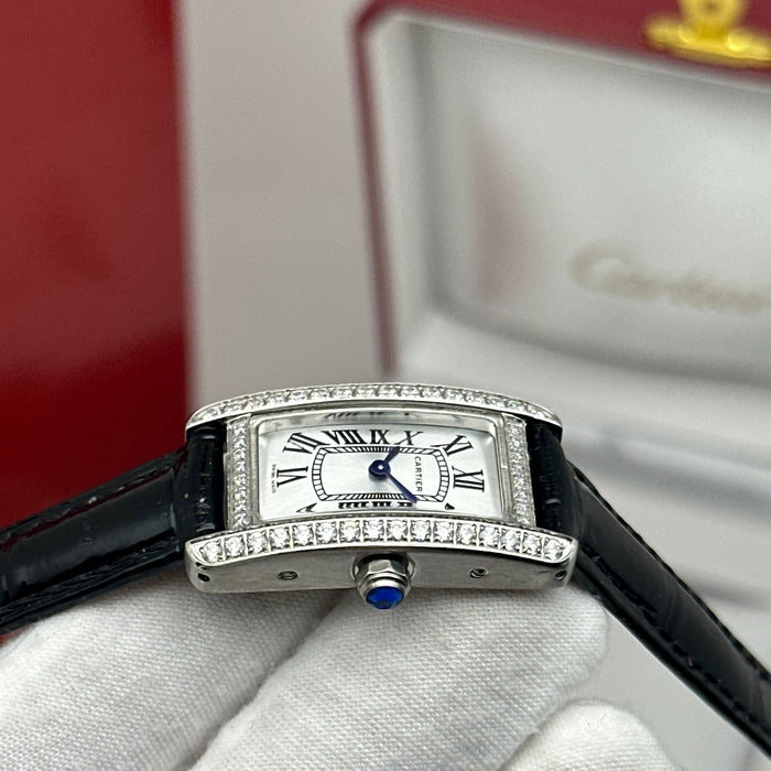 Elegant Cartier Tank Diamond 24MM - Multi Color Leather Watch