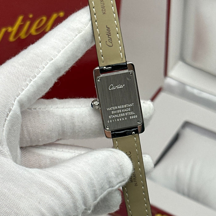 Elegant Cartier Tank Diamond 24MM - Multi Color Leather Watch