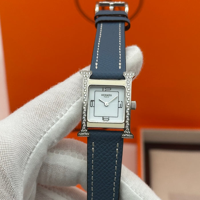 Hermes Heure H Stress With Navy Blue Strap Watch