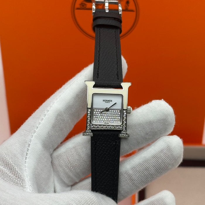 Hermes Heure H Stress Silver With Black Strap Watch