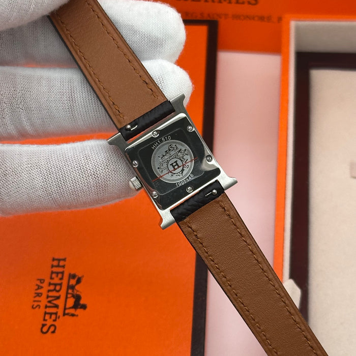 Hermes Heure H Stress Silver With Black Strap Watch