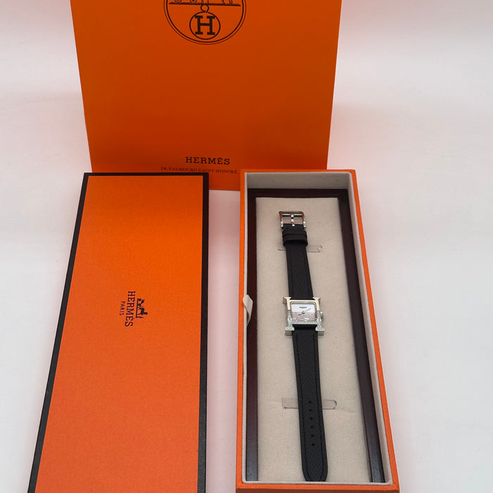 Hermes Heure H Stress Silver With Black Strap Watch