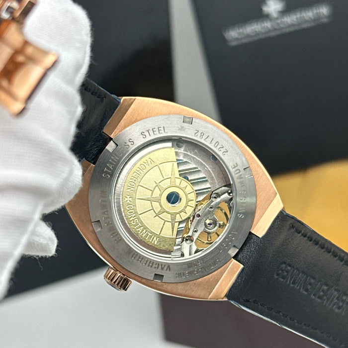 Vacheron Constantin Overseas Skeleton Tourbillon Rose Gold Blue Strap Watch