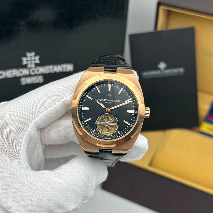Vacheron Constantin Overseas Skeleton Tourbillon Rose Gold Blue Strap Watch