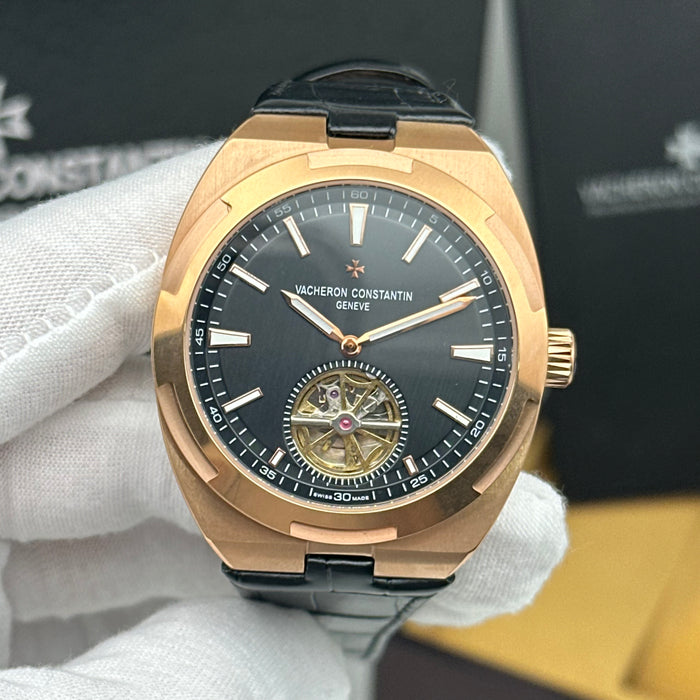 Vacheron Constantin Overseas Skeleton Tourbillon Rose Gold Blue Strap Watch