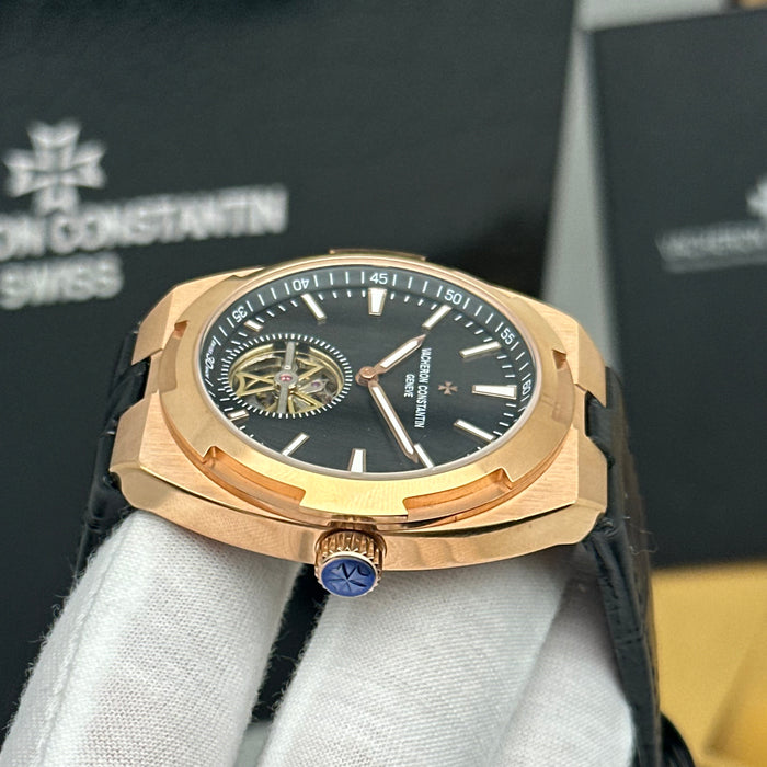 Vacheron Constantin Overseas Skeleton Tourbillon Rose Gold Blue Strap Watch