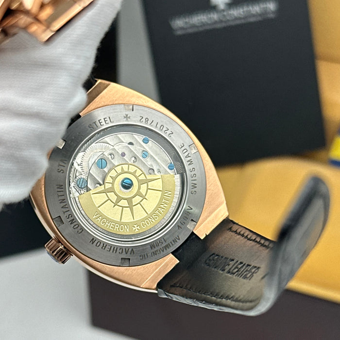 Vacheron Constantin Overseas Skeleton Tourbillon Rose Gold Blue Strap Watch