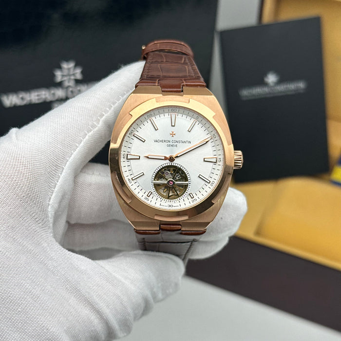 Vacheron Constantin Overseas Tourbillon Rose Gold White Dial Watch