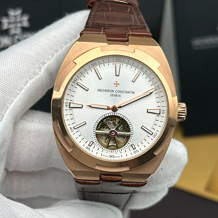 Vacheron Constantin Overseas Tourbillon Rose Gold White Dial Watch