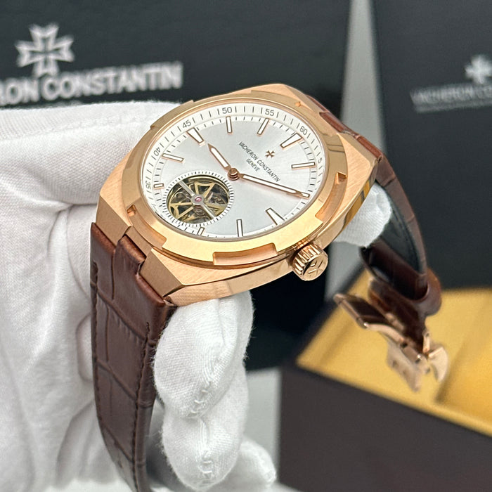 Vacheron Constantin Overseas Tourbillon Rose Gold White Dial Watch