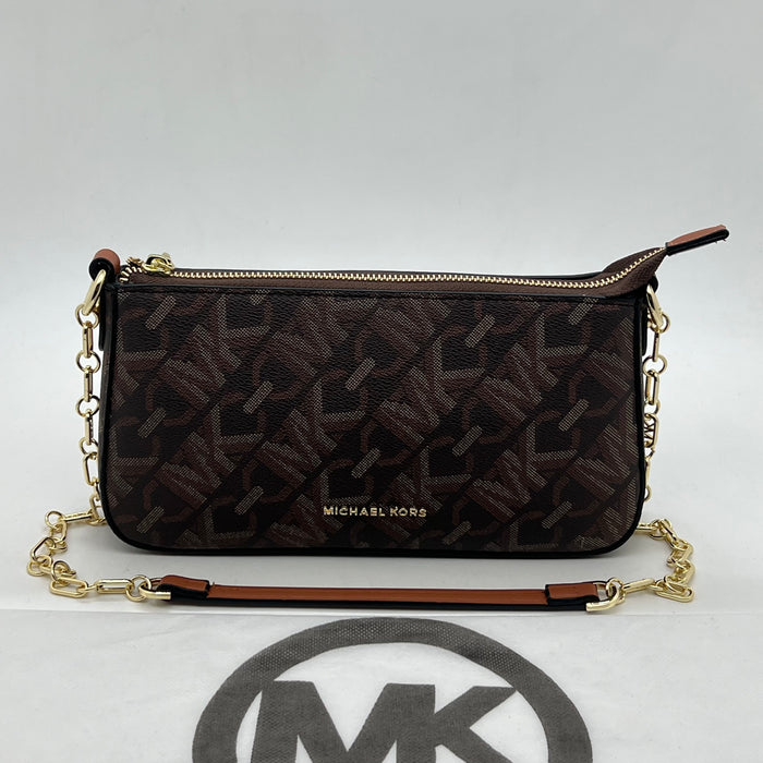 Michael Kors Brown Monogram Slim Shoulder Bag with Gold Chain Strap
