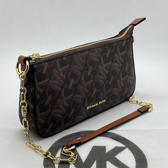 Michael Kors Brown Monogram Slim Shoulder Bag with Gold Chain Strap
