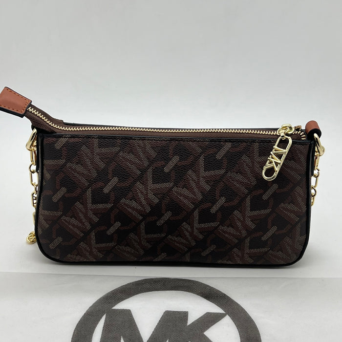 Michael Kors Brown Monogram Slim Shoulder Bag with Gold Chain Strap